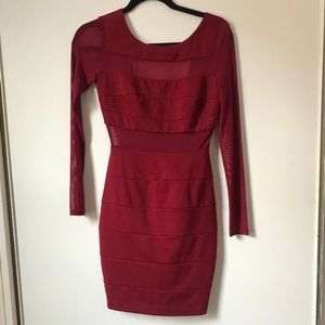 Red Mesh Long Sleeve Dress